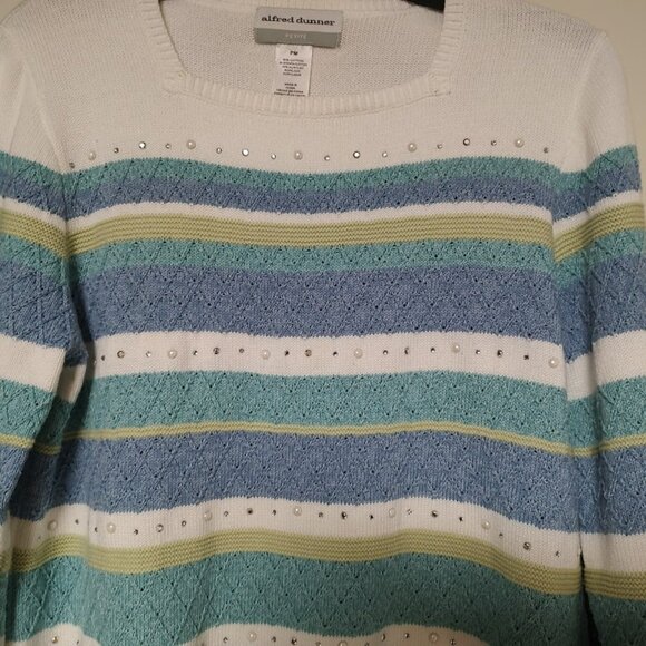 Alfred Dunner White Multi-Color Sparkly Bead Sweater Size Women's Petite M - Picture 2 of 2